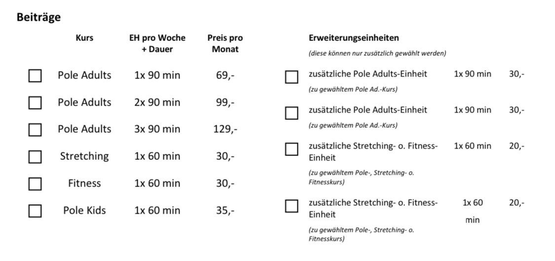 Preisübersicht